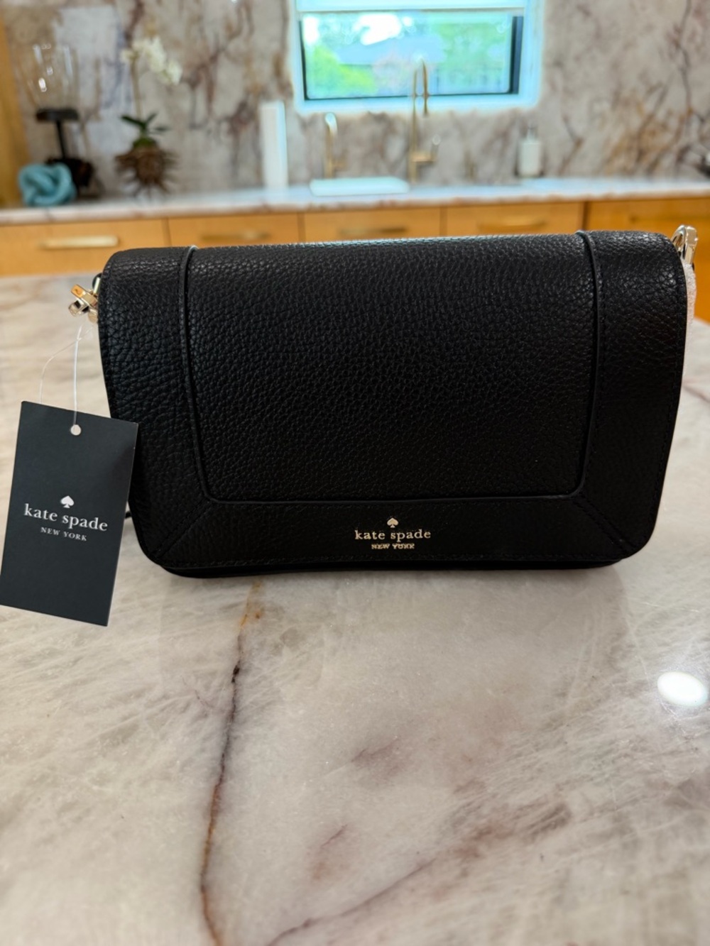 Kate Spade Lena Black Pebbled Leather Mini Flap Crossbody Bag NWT